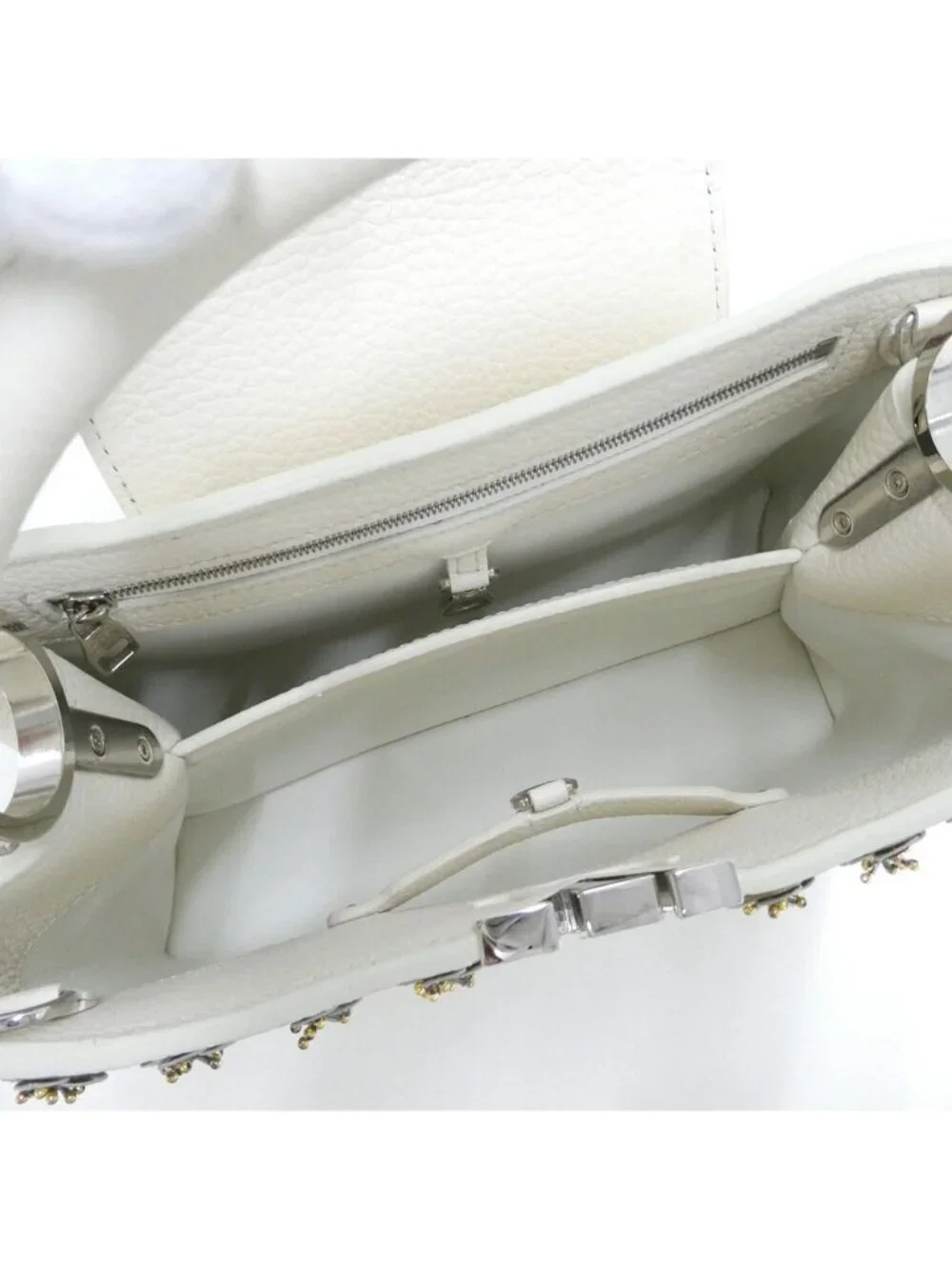 Louis Vuitton Capucines PM Flower Beads White Taurillon Leather Handbag 2-Way